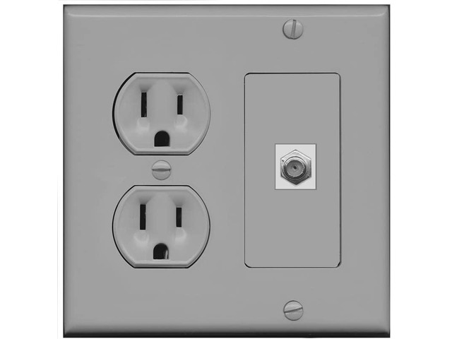1 Port Coax Cable TV F-Type Wall Plate - Round Outlet [Gray/Gray]