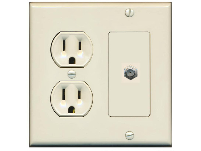 1 Port Coax Cable TV F-Type Wall Plate - Round Outlet [Light-Almond]