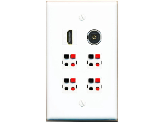 4 Speaker 1 Toslink-Optical HDMI Wall Plate - Flat Style [White]