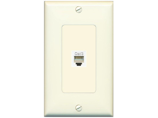 Phone Wall Plate - 1 Port RJ11-RJ12 Telephone Jack Cover Faceplate - 1 Gang Decorative [Light-Almond]
