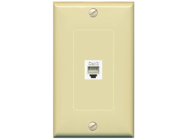 Phone Wall Plate - 1 Port RJ11-RJ12 Telephone Jack Cover Faceplate - 1 Gang Decorative [Ivory/Ivory]
