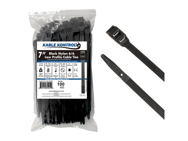 Low-Profile Cable Ties 7 Inch 100 Pcs, 88 Lbs Test - Black Double Locking Cable Ties UL Listed Inline Zip Ties - Chemical, UV & Abrasion...
