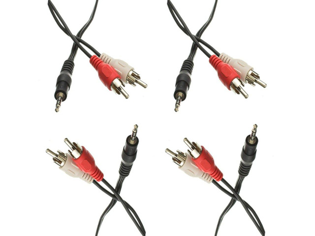 CNE454707 3.5mm Stereo Male to Dual RCA Male (Right and Left) RCA Audio Cable, 25 Foot - 4-Pack