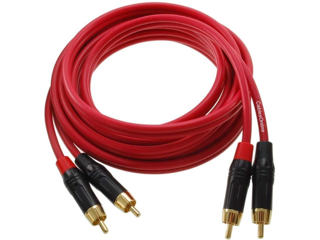 CablesOnline, 15ft. Two-RCA Male to Two-RCA Male Gold-Plated Ultra-Flexible Red Premium Audio Cable, AV-415QR