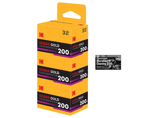 Kodak Eastman Gold 200 Color Negative Film (35mm Roll Film, 36 Exposures) - 3-Pack with Microfiber Cleaning Cloth
