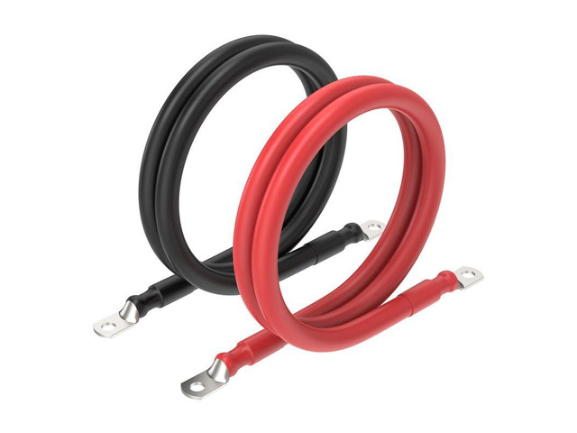 2 Gauge 2AWG One Pair 2 Feet Red + 2 Feet Black Inverter Battery Cable 5/16-Inch Lugs for Solar RV Marine Motorcycle Car (2FT 2AWG)