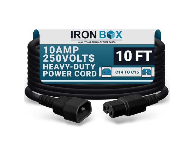 IronBox Electric - Heavy-Duty C14 to C15 PC Power Cable - 10A, 250V, 18/3 SJT - IEC 320 Computer Power Supply Extension Cords - PSU Wire Connectors...