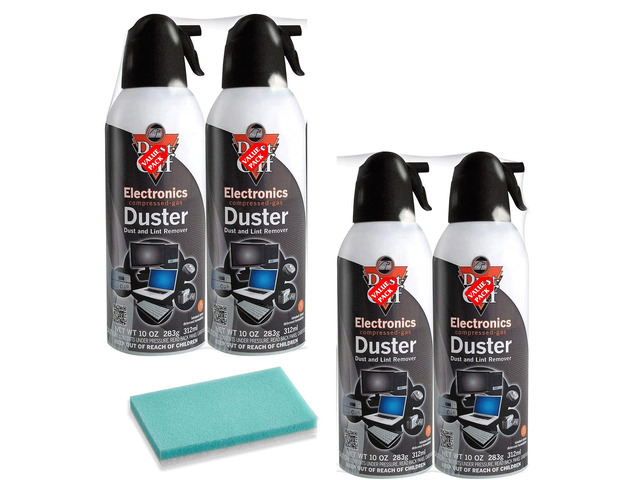 Prime Dust-Off Disposable Cleaning Electronics Duster, 10 oz Cans(Pack of 2),Compressed Disposable Air Can,Black with Free Sponge