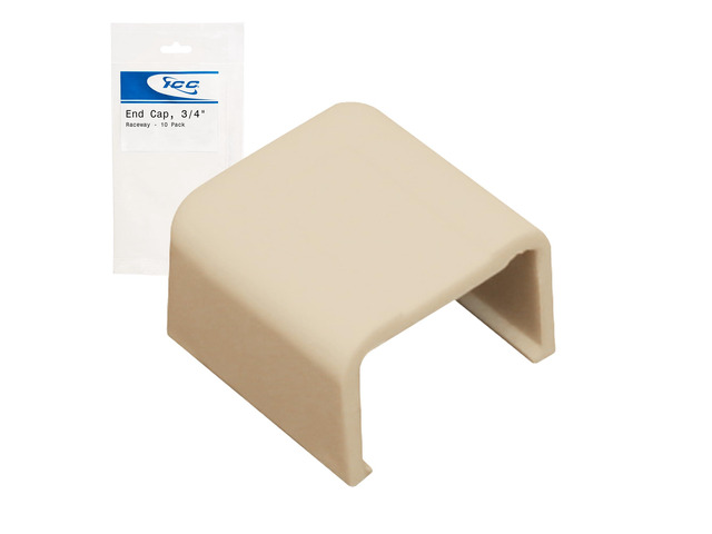 Raceway End Cap, Wire Organizer and Cable Management Fitting, Cord Cover for Wall & Floor, 3/4', Pack of 10, Ivory