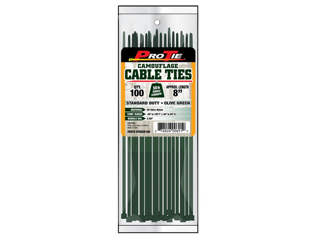 Pro Tie Standard Duty, Self-Locking Nylon Cable Wire Ties for Indoor and Outdoor Use 8-Inch, 50 lbs. Tensile Strength, Olive Green Nylon,...