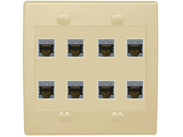 Cat6A Wall Plate 8 Port - Flat 2 Gang [Ivory/Ivory]
