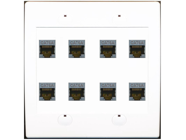 Cat6A Wall Plate 8 Port - Flat 2 Gang [White]