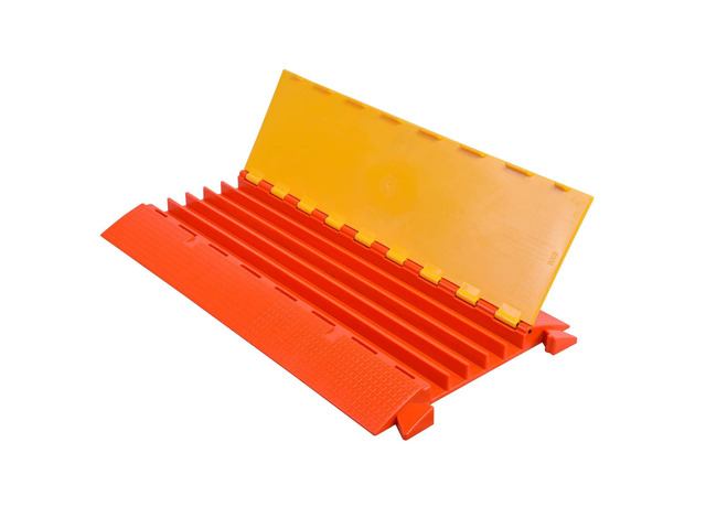 5 Channel 1.6Inch Orange/Yellow Eco-Friendly Drive Over Cable Protector, Heavy Duty Loads up to 21,000 Pounds, Polyurethane Construction, Improved...