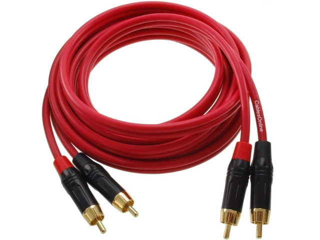 CablesOnline, 12ft. Two-RCA Male to Two-RCA Male Gold-Plated Ultra-Flexible Red Premium Audio Cable, AV-412QR