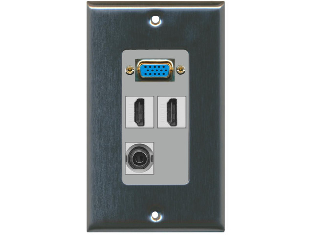 1 x SVGA 2 x HDMI and 1 x 3.5mm Audio Port Wall Plate - Stainless Steel/Gray
