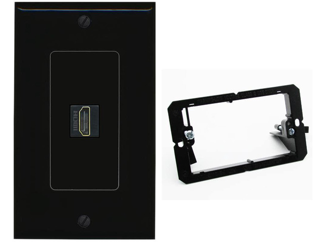 Custom HDMI Wall Plate 1 Port - 1 Gang w-Bracket [Black/Black]