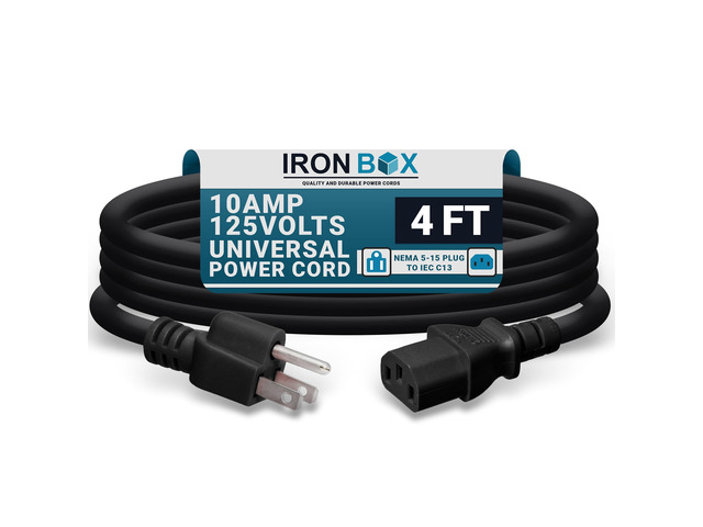IronBox Electric NEMA 5-15 Plug to IEC C13 Connector Power Cords - 10A,125V, 18/3 SJT - UL Listed Universal Power Supply Cable - Jumper Cord for...