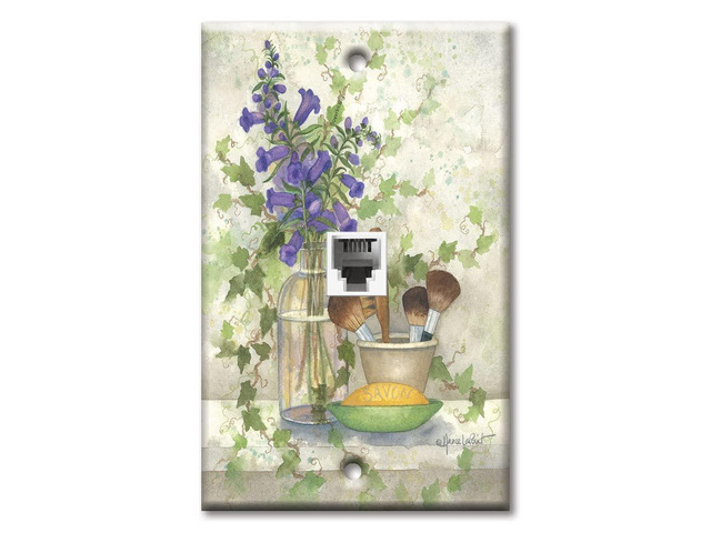 One Port RJ11 - Telephone decorative printed keystone style wall plate. CAT3 - RJ12 Female to Female phone jack. Works for phones, fax, ect. - Bath...