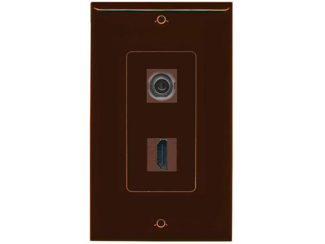 3.5mm Audio Headphone Jack and 1 HDMI Port Wall Plate Decorative - Brown - Bracket Included