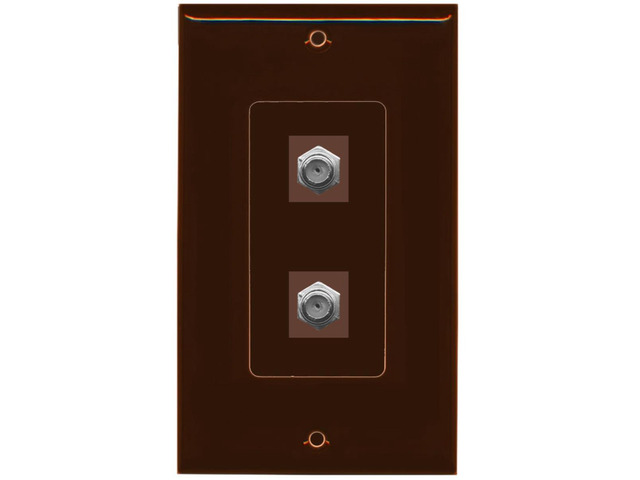 2 Port Coax Decorative Type Wall Plate - Brown - Bracket Included