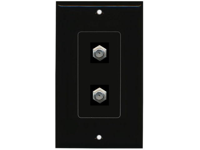 2 Port Coax Decorative Type Wall Plate - Black - Bracket Included