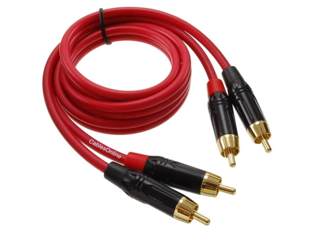 CablesOnline, 6ft. Two-RCA Male to Two-RCA Male Gold-Plated Ultra-Flexible Red Premium Audio Cable, AV-406QR