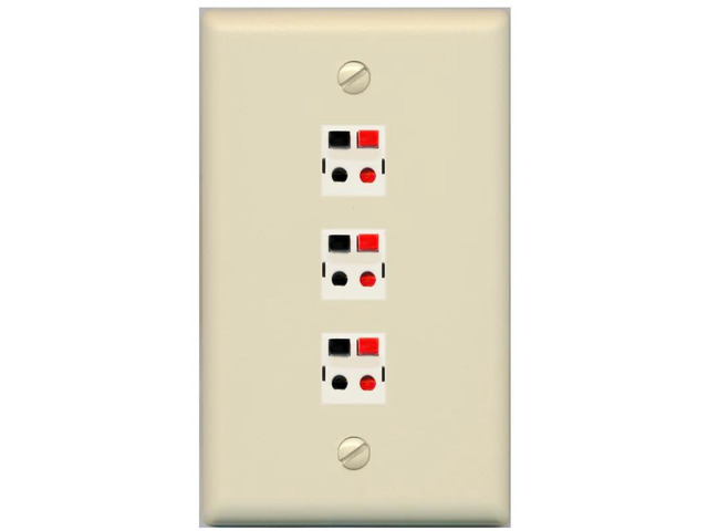 3 Port Speaker Wire Plug Jack Wall Plate - Flat Style [Ivory/Ivory]