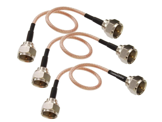 CablesOnline, 3-Pack 6-inches Slim Coax 75-ohm RG179 with F-Type Connectors TV, Satellite & Antenna Cable, SI-FF100-3