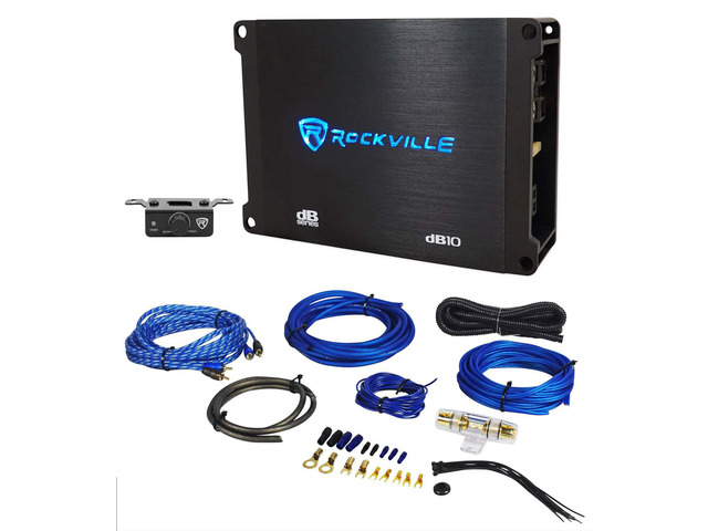 dB10 Dyno-Certified 4-Ohm Mono Car Amplifier with RWK81 Wire Kit 800W Peak / 200W RMS, Class D, 15Hz-250Hz, 12dB Crossover, RWK81 8 AWG Kit with...
