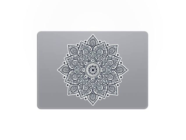 Black Mandala Laptop Sticker - Waterproof White Vinyl Decal Compatible with MacBook Air/Pro 13 & 15 inch - Cosmic Noir Design for Enhanced Style on...