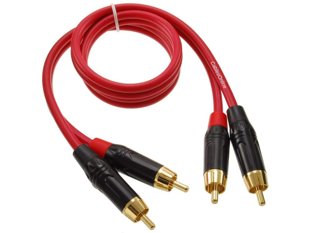 CablesOnline, 2ft. Two-RCA Male to Two-RCA Male Gold-Plated Ultra-Flexible Red Premium Audio Cable, AV-402QR