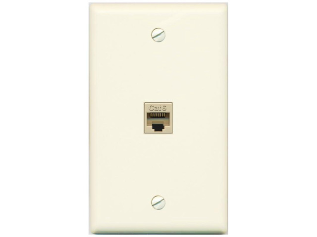Flat 1 Gang 1 Port Cat6 Ethernet Wall Plate - Flat [Light-Almond]