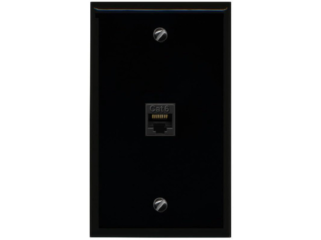 Flat 1 Gang 1 Port Cat6 Ethernet Wall Plate - Flat [Black/Black]