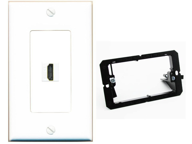 Custom HDMI Wall Plate 1 Port - 1 Gang w-Bracket [White/White]