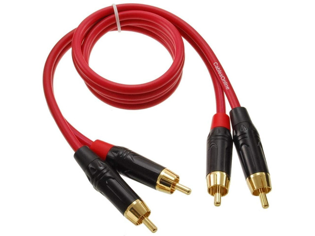 CablesOnline, 1ft. Two-RCA Male to Two-RCA Male Gold-Plated Ultra-Flexible Red Premium Audio Cable, AV-401QR