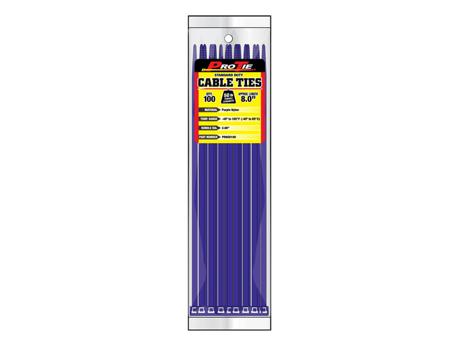 Pro Tie Standard Duty, Self-Locking Nylon Cable Wire Ties for Indoor and Outdoor Use 8-Inch, 50 lbs. Tensile Strength, Purple Nylon, 100-Pack...