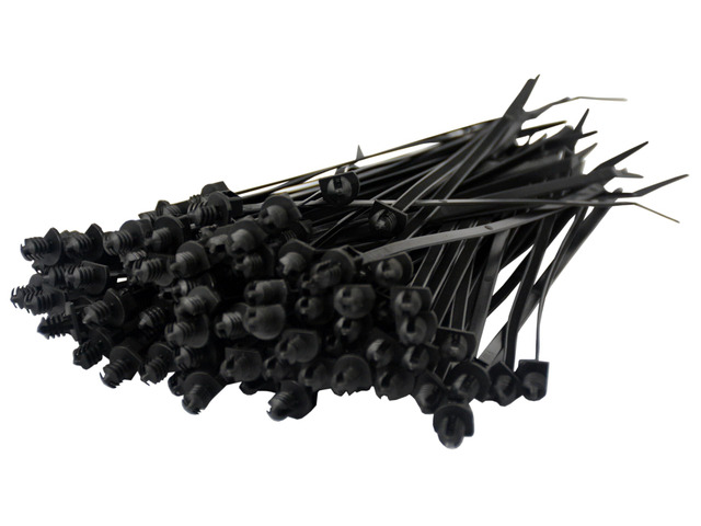 Pro Tie Fir Tree Push Mount Nylon Cable Ties for Indoor and Outdoor Use 8-Inch, 50 lbs. Tensile Strength, UV Black Nylon, 100-Pack (PN: B8FTPM100)