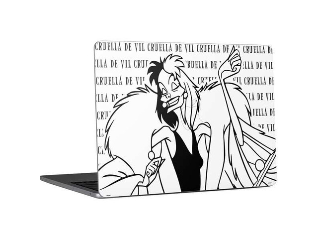 Decal Laptop Skin Compatible with MacBook Air 13in M4 (2025) - Officially Licensed Disney Villains Cruella de Vil Black and White Design