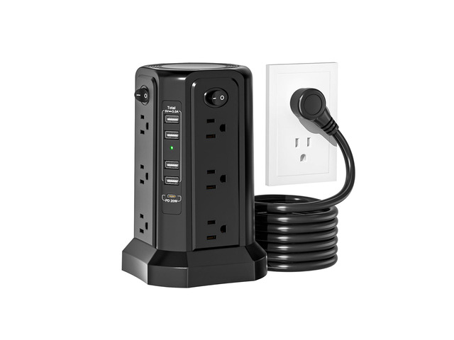 Surge Protector Power Strip Tower with USB C(PD18W) Port,Tower Outlets with 4 USB A Ports, Flat Plug 6.56 FT Extension Cord with 12 AC Multiple...