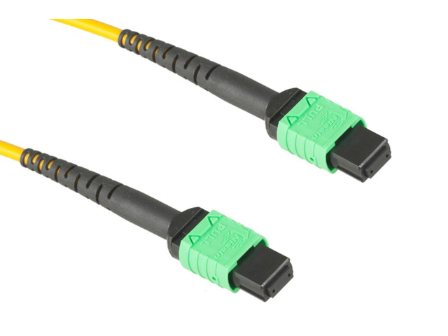 MPO Fiber Cable, OS2 Singlemode Fiber, 12 Strand 9/125 Micron, APC Polish, Female to Female Key Up, Type B Rollover, LSZH Jacket, Yellow, 1 Meter