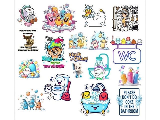 3D Bathroom Wall Stickers 4'x4' Waterproof Vinyl Bathroom Decor Decals, Self-Adhesive Cute Soap, Duck, Tub & Toilet Designs Durable,...
