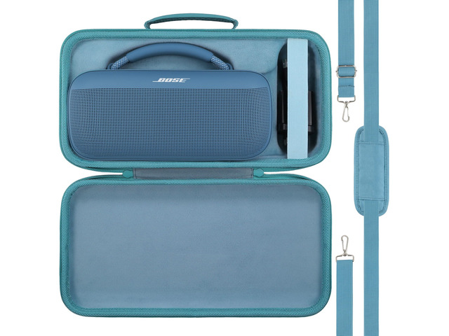 for Bose SoundLink Max Portable Speaker Hard Travel Case, Blue EVA Hard Shell, Dedicated Compartment, Accessory Storage, Silicone Hand Strap,...