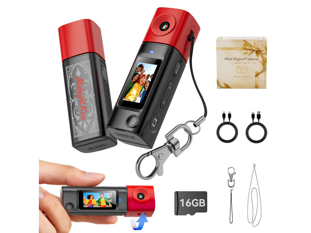 Mini Keychain Digital Camera:2K Digital Mini Camera with 16GB Card,Vintage Keychain Video Camera, 1' HD LCD Display, 400mAh Battery Portable Small...