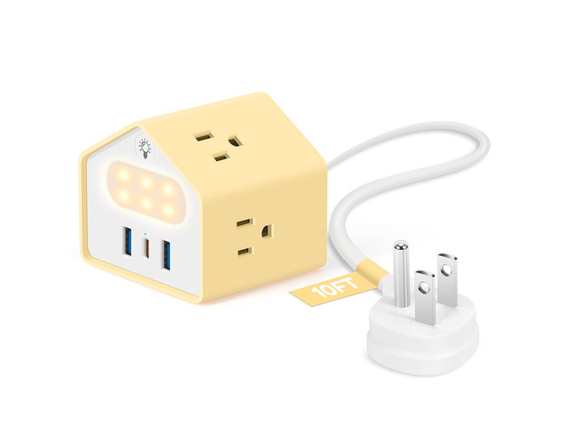 Power Strip with Night Light, 20W USB C Desk Charging Station, Yolk-Yellow 4 Outlets 3 USB Ports, Overload Protection, Desk Nightstand Couch...