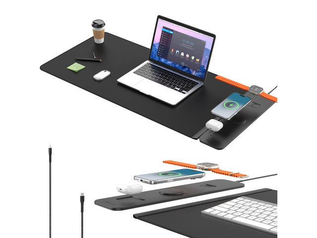 2nd Gen Wireless Charging Desk Mat, 3-in-1 Magnetic Mouse Pad 35.43'x15.75' Large Charging Mat, 2nd Gen Wireless Tech, Waterproof Non-Slip Desk...