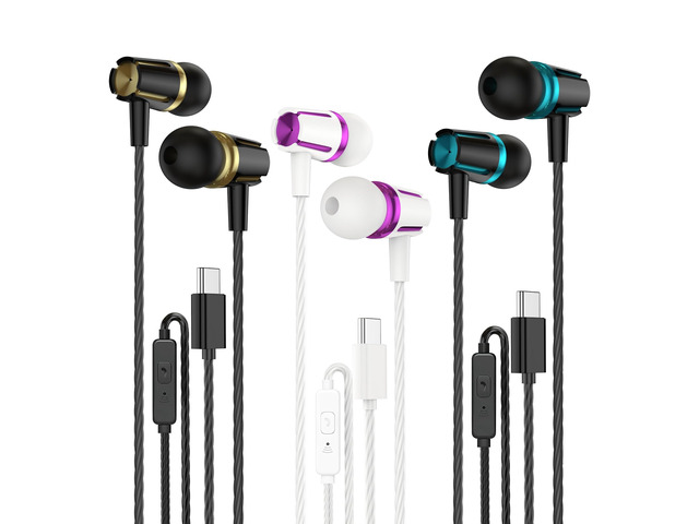 Earbuds Wired Mic Noise-Isolating Heavy Bass Stereo Works with iPad, Android, USB-C devices. Ideal for work, travel, gaming. In-ear fit,...