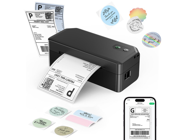 Bluetooth Thermal Label Printer, 4x6 Shipping Printer 180mm/s printing, iOS & Android Support, Windows & Mac Compatible, Small Business with Amazon...