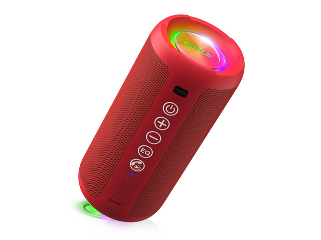 Portable Bluetooth Speaker, IPX7 Waterproof, Wireless, Bright Red 24W Loud Stereo Sound, Deep Bass, Bluetooth 5.3, RGB Lights, Dual Pairing, 30H...