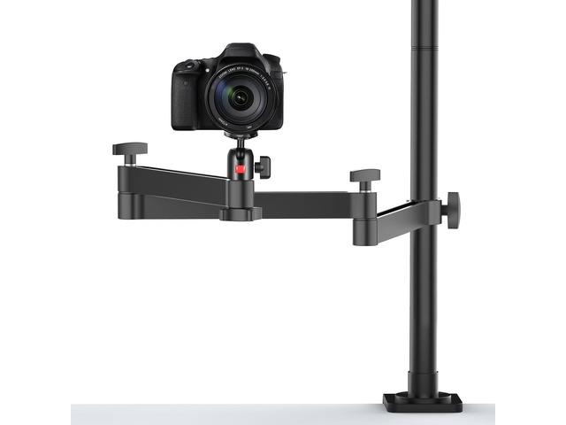 Aluminum Camera Desk Stand Overhead Mount with Flexible Arm 27.6in Center Shaft, 29.5in Extending Arm, Load 4.41lb, 3-Stage Adjustment, 360° Ball...