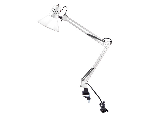 Office VLF100-WHT Swing Arm Desk Lamp with Clamp Mount, 36' Reach with Multi-Joint Adjustment, Includes Replaceable LED Bulb (VLF), White